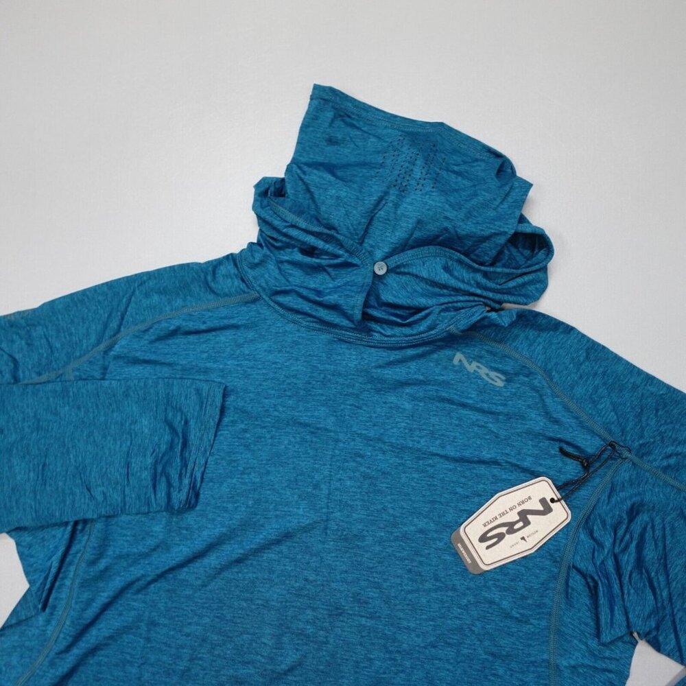 NRS Mens Silkweight Varial Hoodie Poseidon Blue Sun/Rafting/River Shirt NEW $90